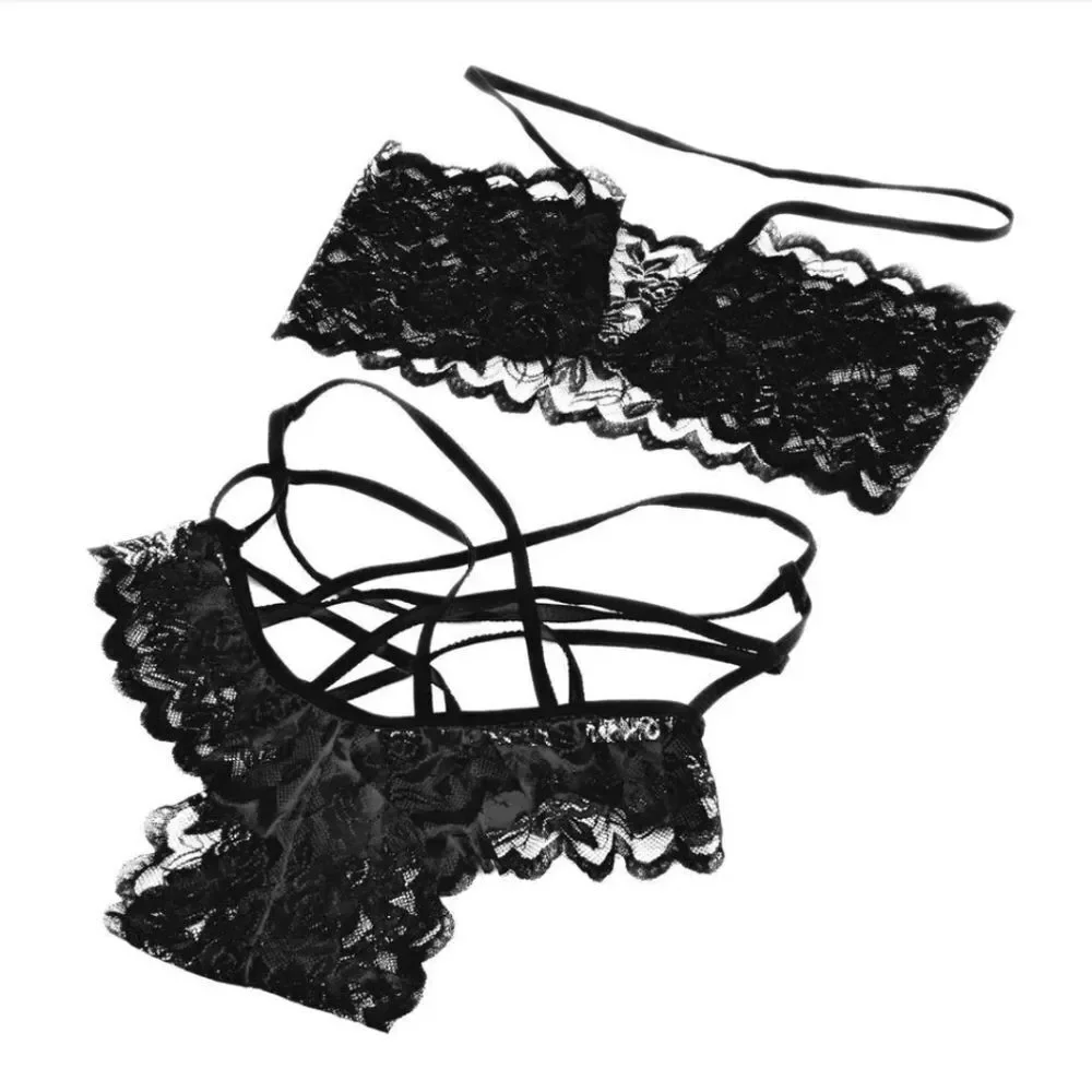 Mesh Sheer Bralette Cutout Thong Garter Belt Thigh Strap Sexy Lingerie Set